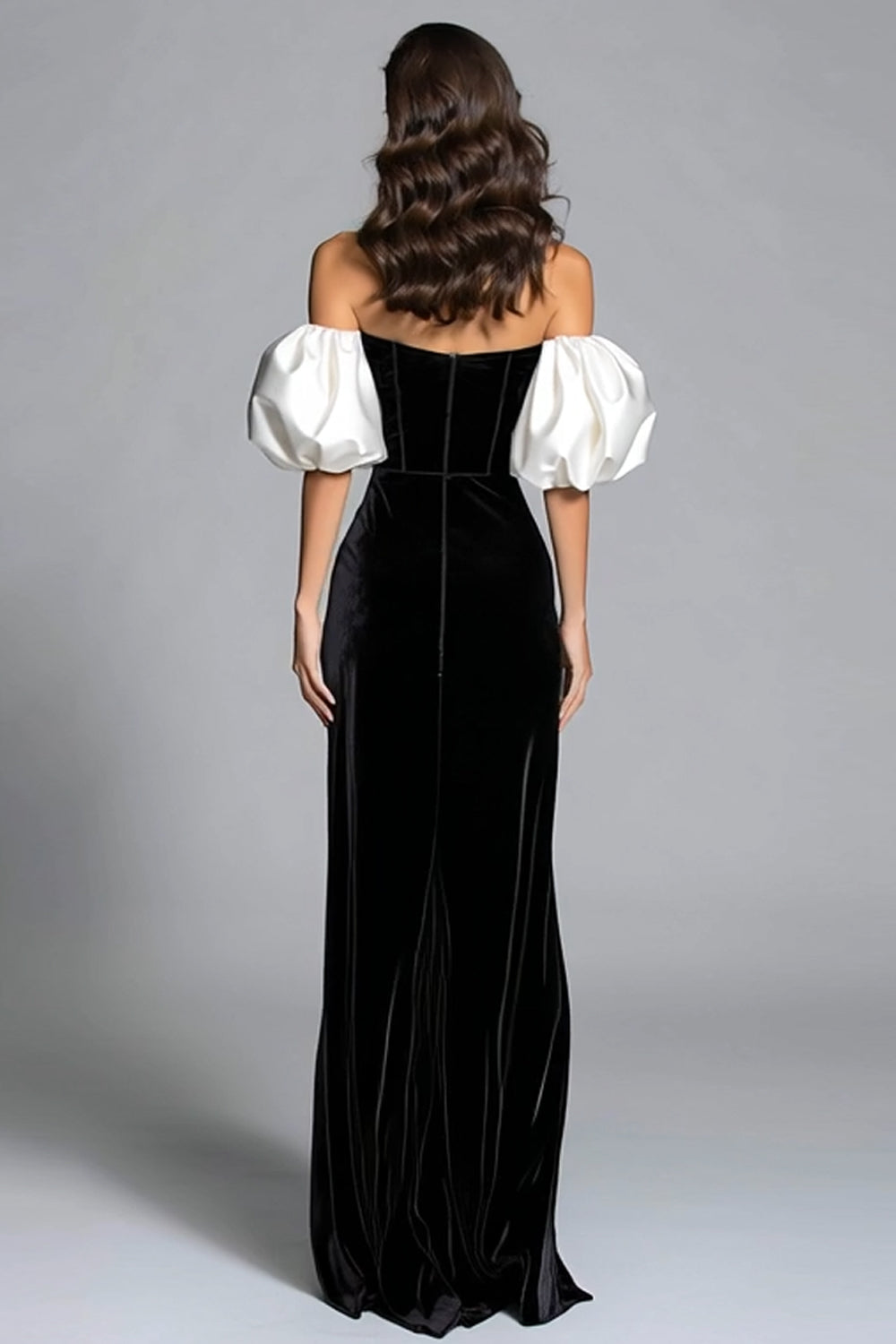 Black and White Mermaid Velvet Corset Long Formal Dress