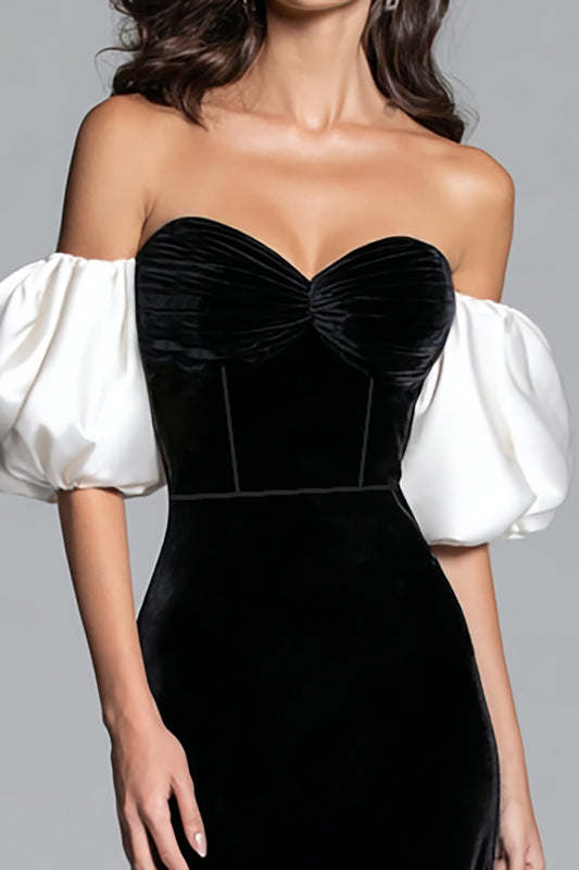 Black and White Mermaid Velvet Corset Long Formal Dress