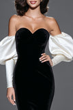 Black and White Mermaid Sweetheart Velvet Long Formal Dress with Sleeves