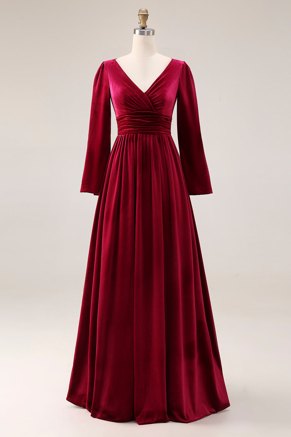Burgundy Velvet V-Neck A-Line Long Sleeves Holiday Party Dress