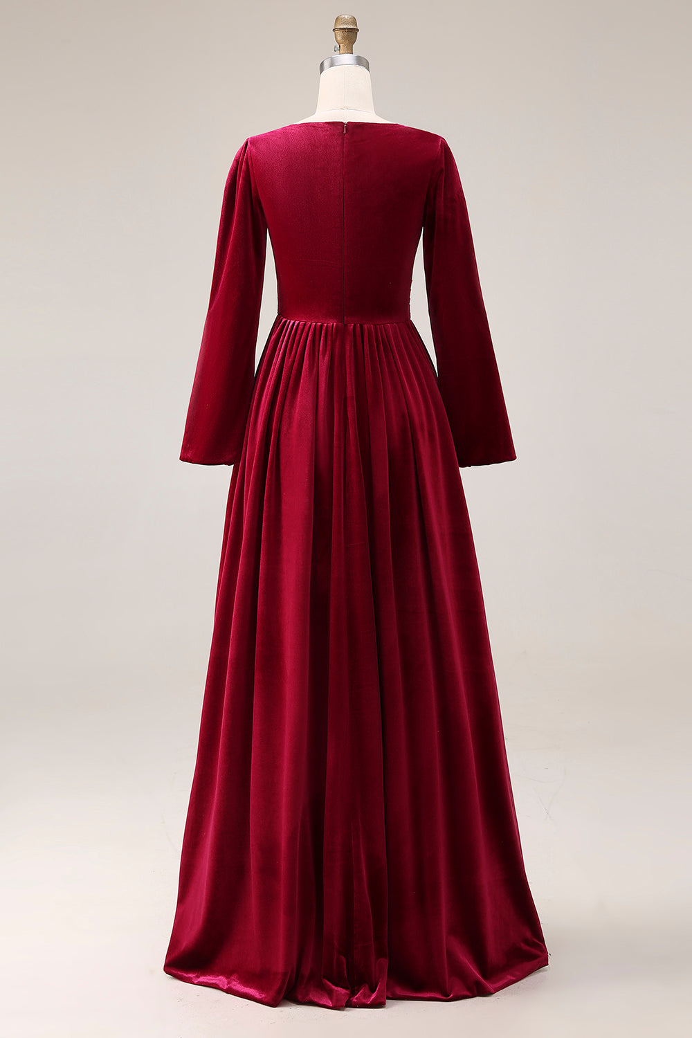 Burgundy Velvet V-Neck A-Line Long Sleeves Holiday Party Dress