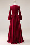 Burgundy Velvet V-Neck A-Line Long Sleeves Holiday Party Dress