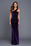 Plum One Shoulder Mermaid Velvet Ruched Long Holiday Party Dress
