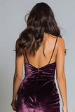 Plum Spaghetti Straps Velvet Sheath Long Holiday Party Dress