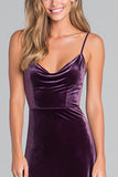 Plum Spaghetti Straps Velvet Sheath Long Holiday Party Dress