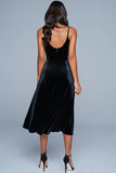 Black Spaghetti Straps Velvet A-Line Tea Length Holiday Party Dress