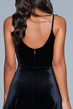 Black Spaghetti Straps Velvet A-Line Tea Length Holiday Party Dress