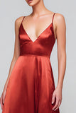 Red Spaghetti Straps Satin A-Line Long Formal Dress
