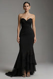 Black Sweetheart Ruched Mermaid Ruffled Long Formal Dress
