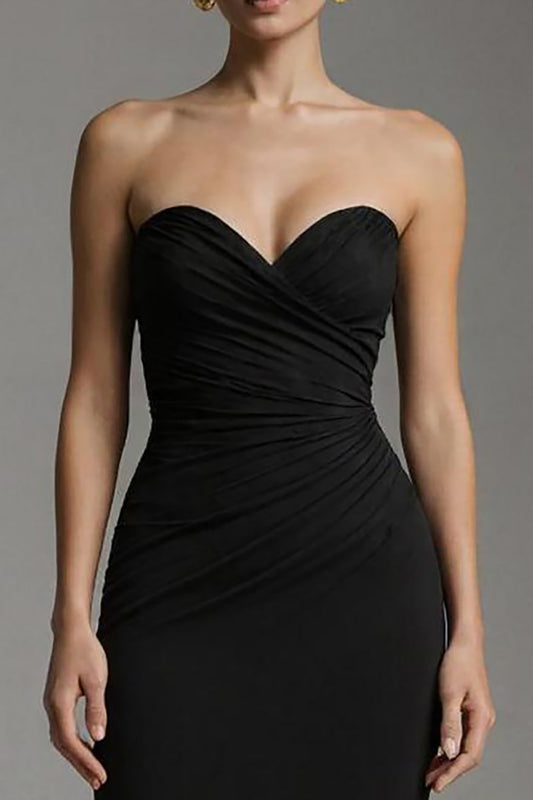 Black Sweetheart Ruched Mermaid Ruffled Long Formal Dress