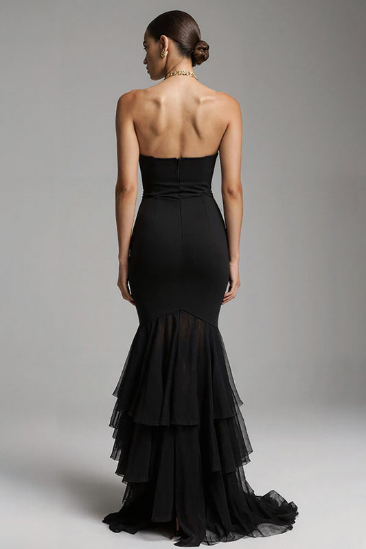 Black Sweetheart Mermaid Ruffled Long Formal Dress