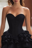 Black Sweetheart Satin A-Line Ruffled Corset Short Cocktail Dress