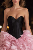 Black and Pink Sweetheart Organza A-Line Ruffled Short Cocktail Dress