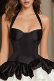 Black and White Halter A-Line Ruffled Short Cocktail Dress