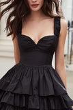 Black Thick Straps A-Line Ruffled Short Cocktail Dress