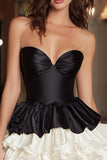 Black and White Satin Sweetheart A-Line Ruffled Short Cocktail Dress