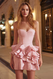 Pink Sweetheart Ruffled Tight Corset Short Cocktail Dress