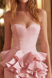 Pink Sweetheart Ruffled Tight Corset Short Cocktail Dress