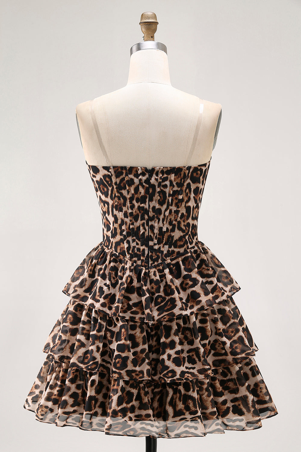 Zapakasa Women Brown Leopard Corset Short Tiered Homecoming Dress Sweetheart A Line Cocktail Dress with Ruffles Zapakasa Women Brown Leopard Corset Short Tiered Homecoming Dress Sweetheart A Line Cocktail Dress with Ruffles