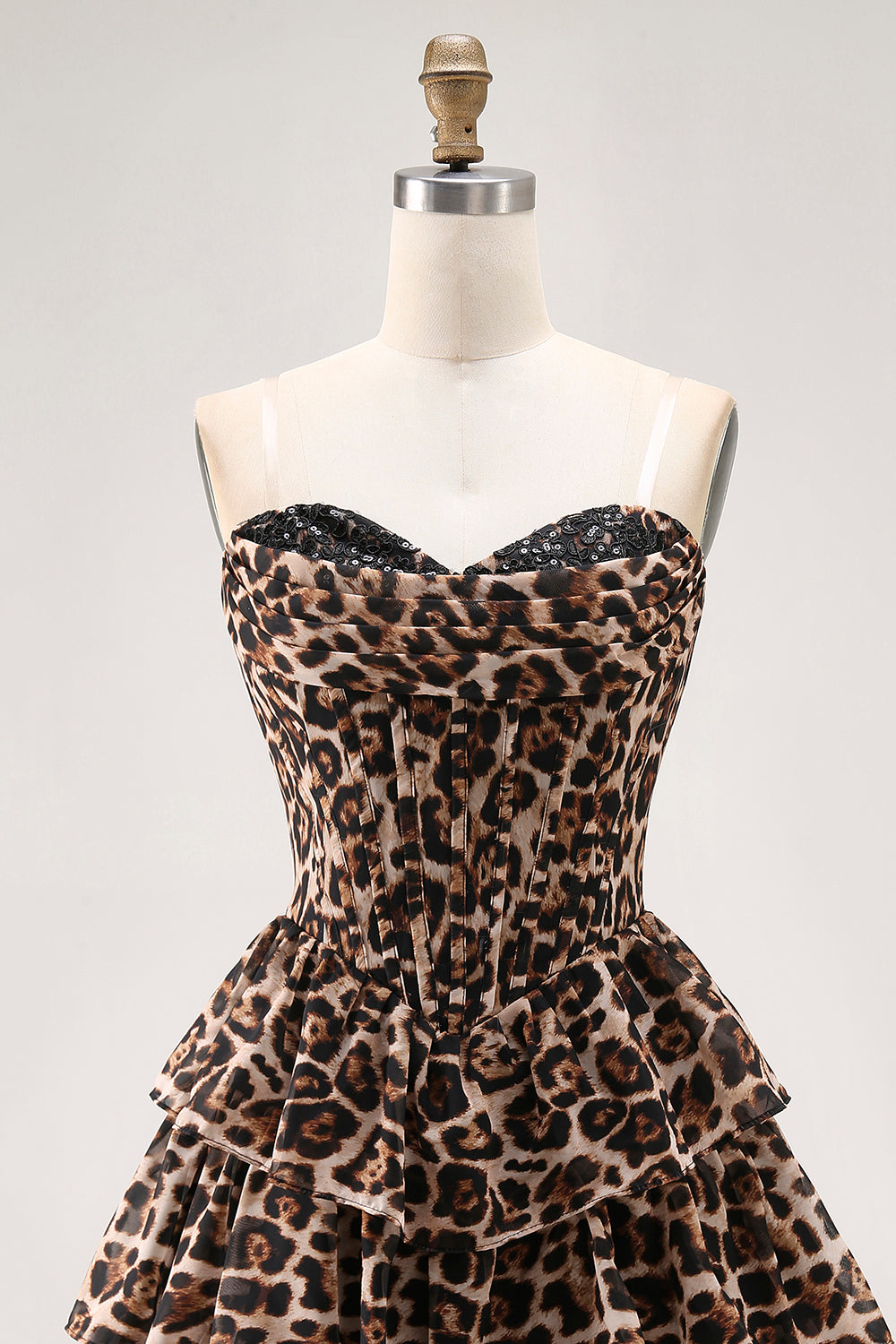 Zapakasa Women Brown Leopard Corset Short Tiered Homecoming Dress Sweetheart A Line Cocktail Dress with Ruffles Zapakasa Women Brown Leopard Corset Short Tiered Homecoming Dress Sweetheart A Line Cocktail Dress with Ruffles