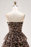 Brown Leopard Corset Sweetheart Short Tiered Homecoming Dress