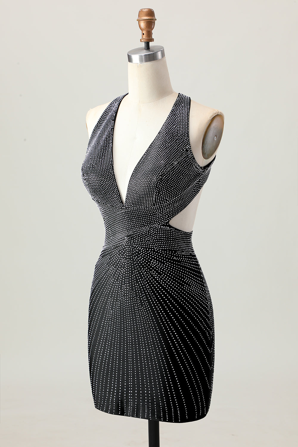 Sparkly Black V-Neck Tight Short Homecoming Dress with Beading