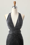 Sparkly Black V-Neck Tight Short Homecoming Dress with Beading