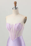 Sparkly Lilac Corset Strapless Short Homecoming Dress with Beading