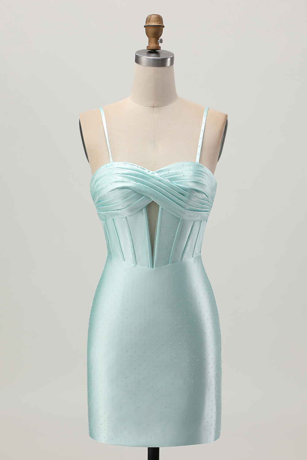 Sparkly Light Green Corset Satin Short Homecoming Dress with Beading