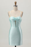 Sparkly Light Green Corset Satin Short Homecoming Dress with Beading