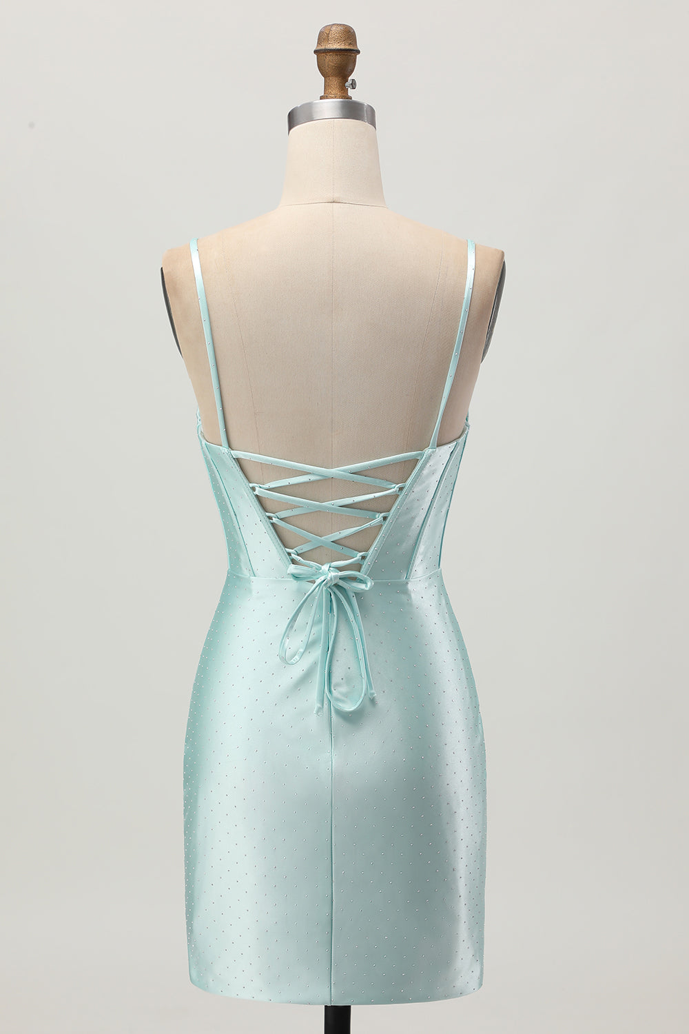 Sparkly Light Green Corset Satin Short Homecoming Dress with Beading