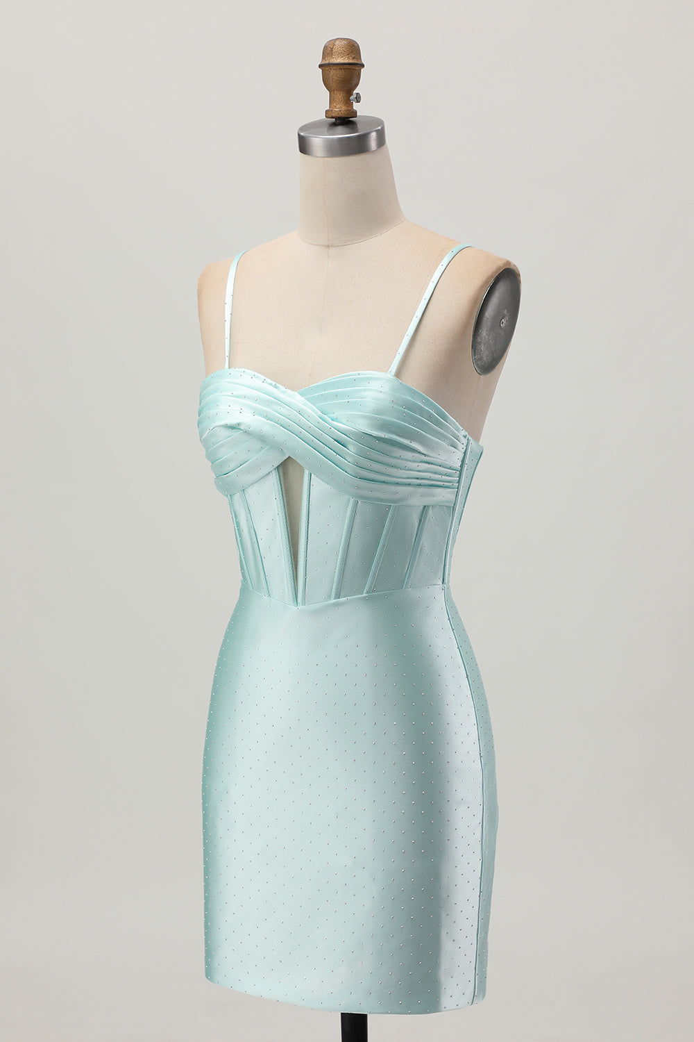 Sparkly Light Green Corset Satin Short Homecoming Dress with Beading