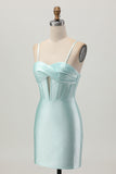 Sparkly Light Green Corset Satin Short Homecoming Dress with Beading