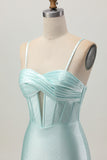 Sparkly Light Green Corset Satin Short Homecoming Dress with Beading