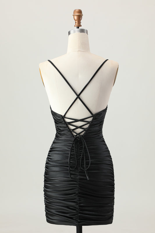 Sparkly Black Cut Out Tight Short Homecoming Dress with Rhinestone