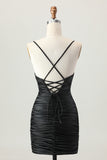 Sparkly Black Cut Out Tight Short Homecoming Dress with Rhinestone