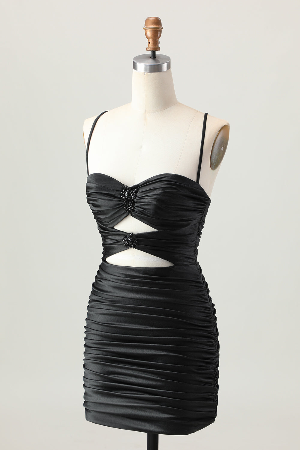 Zapakasa Women Sparkly Black Satin Tight Short Homecoming Dress Cut Out Pleated Spaghetti Straps Lace Up Back Cocktail Dress with Rhinestone Zapakasa Women Sparkly Black Satin Tight Short Homecoming Dress Cut Out Pleated Spaghetti Straps Lace Up Back Cocktail Dress with Rhinestone