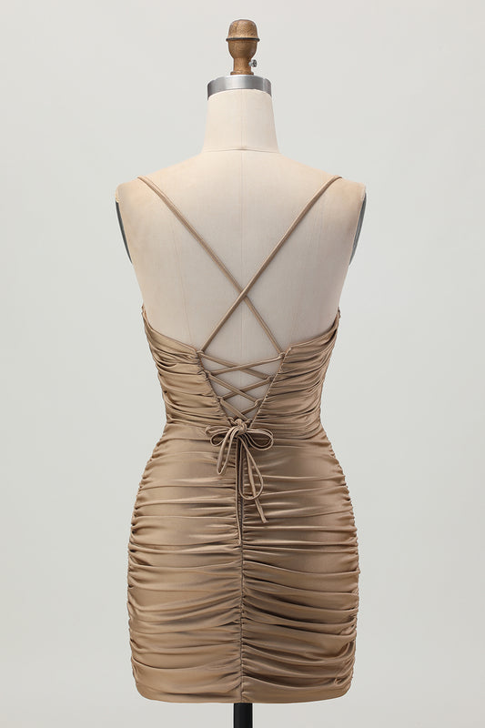 Sparkly Dark Khaki Tight Cut Out Short Homecoming Dress with Rhinestone