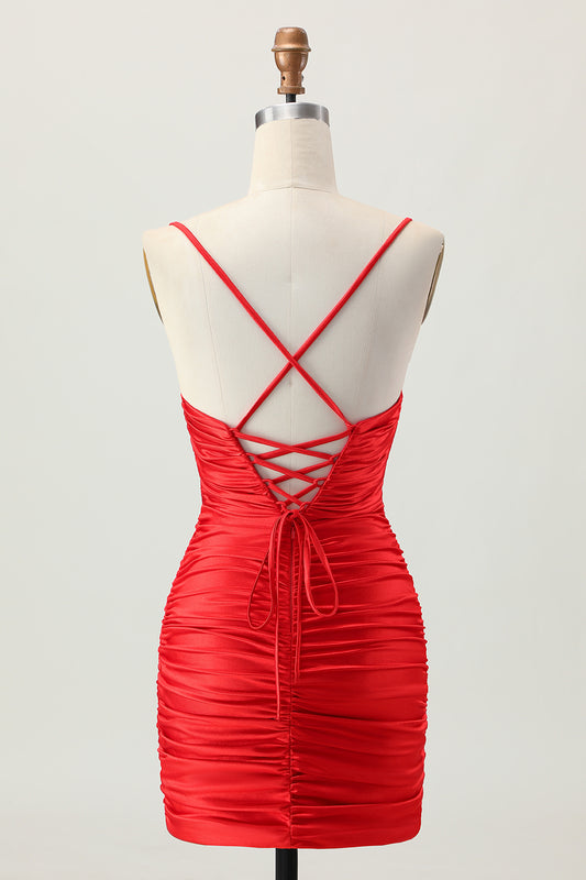 Sparkly Red Cut Out Tight Short Homecoming Dress with Rhinestone