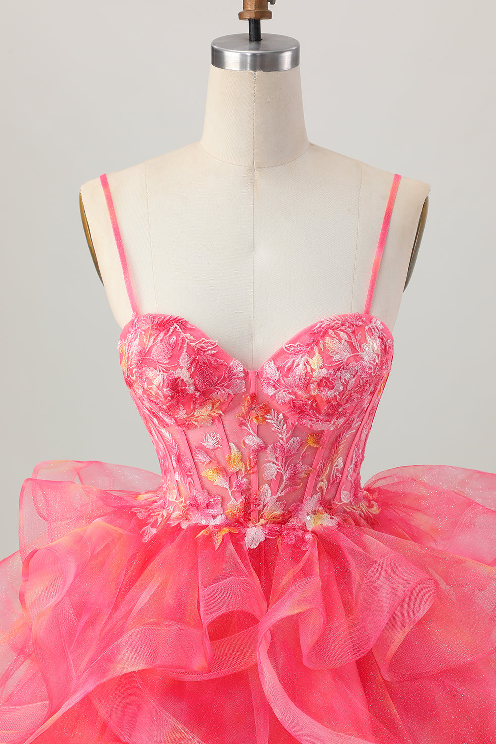 Red Organza A Line Short Corset Homecoming Dress with Appliques
