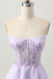 Sparkly Lilac Strapless Short Corset Homecoming Dress with Beading