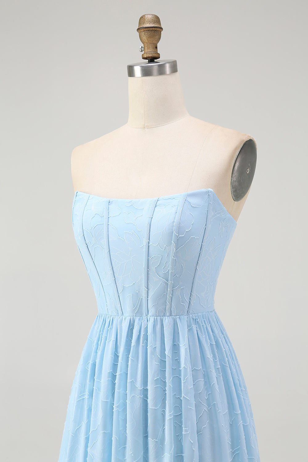 Sky Blue Corset Strapless A Line Midi Bridesmaid Dress