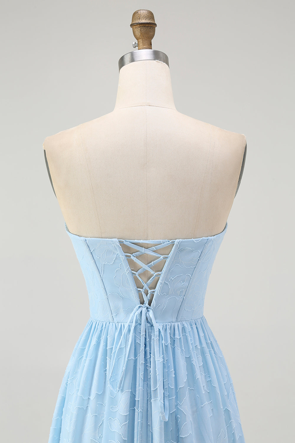Sky Blue Corset Strapless A Line Midi Bridesmaid Dress