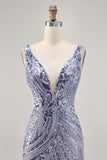 Sparkly Lilac V-Neck Tight Short Beaded Homecoming Dress