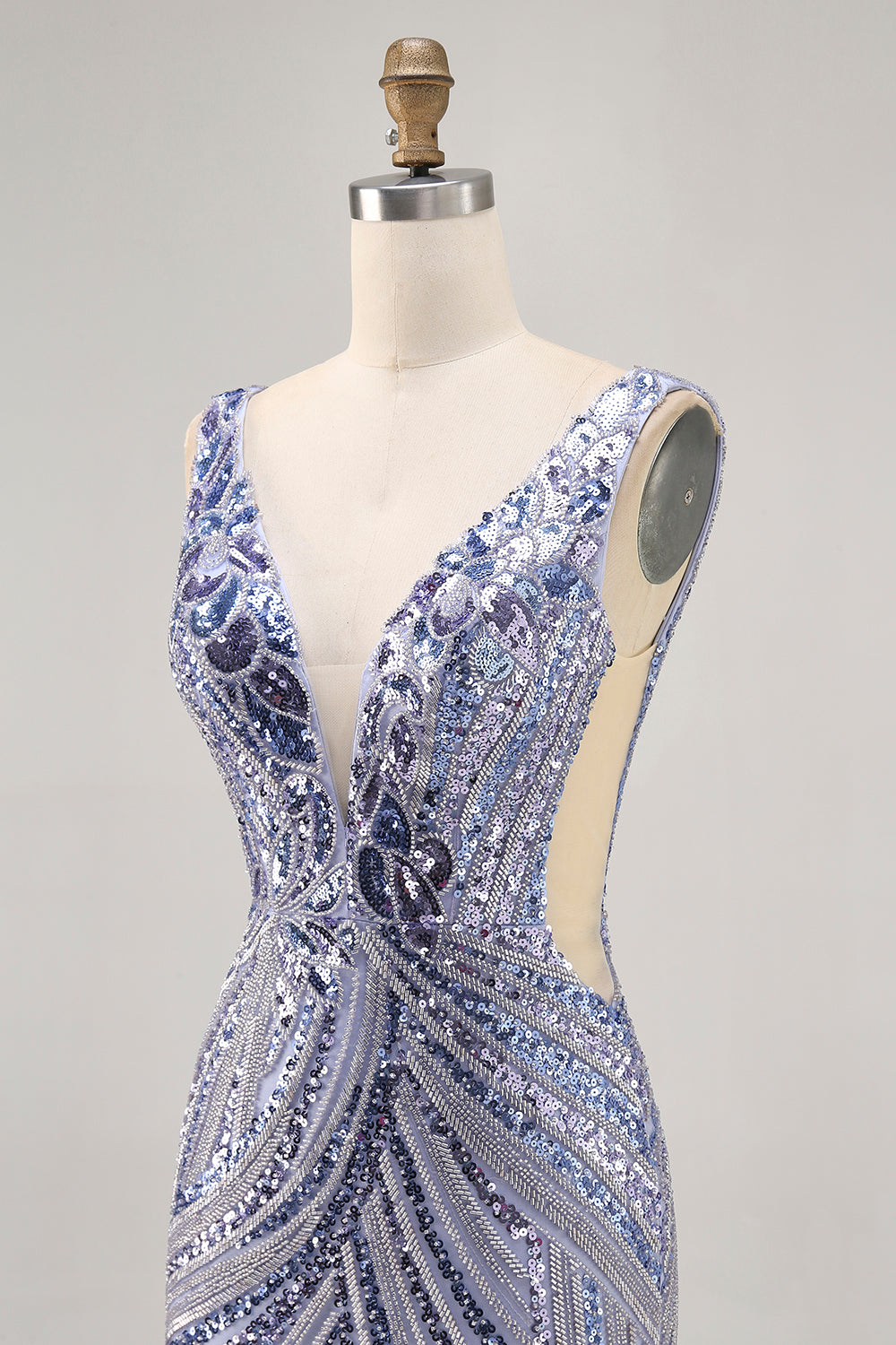 Sparkly Lilac V-Neck Tight Short Beaded Homecoming Dress
