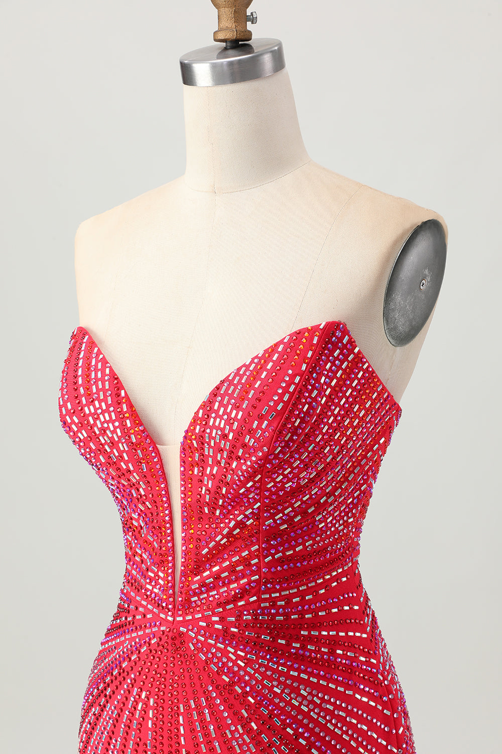 Sparkly Red Tight Beaded Short Homecoming Dress with Slit