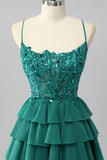 Sparkly Dark Green Corset Tiered Short Homecoming Dress with Beading