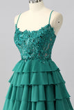 Sparkly Dark Green Corset Tiered Short Homecoming Dress with Beading