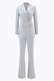 Silver Notched Lapel Double Breasted 2 Piece Women Prom Suits