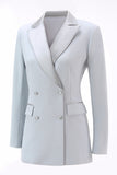 Silver Notched Lapel Double Breasted 2 Piece Women Prom Suits